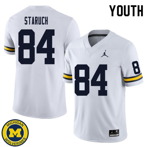 Youth University of Michigan #84 Sam Staruch White NCAA Football Jersey